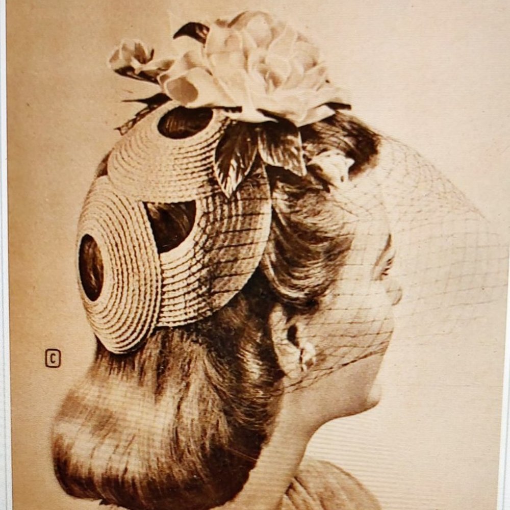 1940s Vintage Small Tan & Black Calot Juliet Hat With Black Full Chapel Veil - Picture 8 of 9